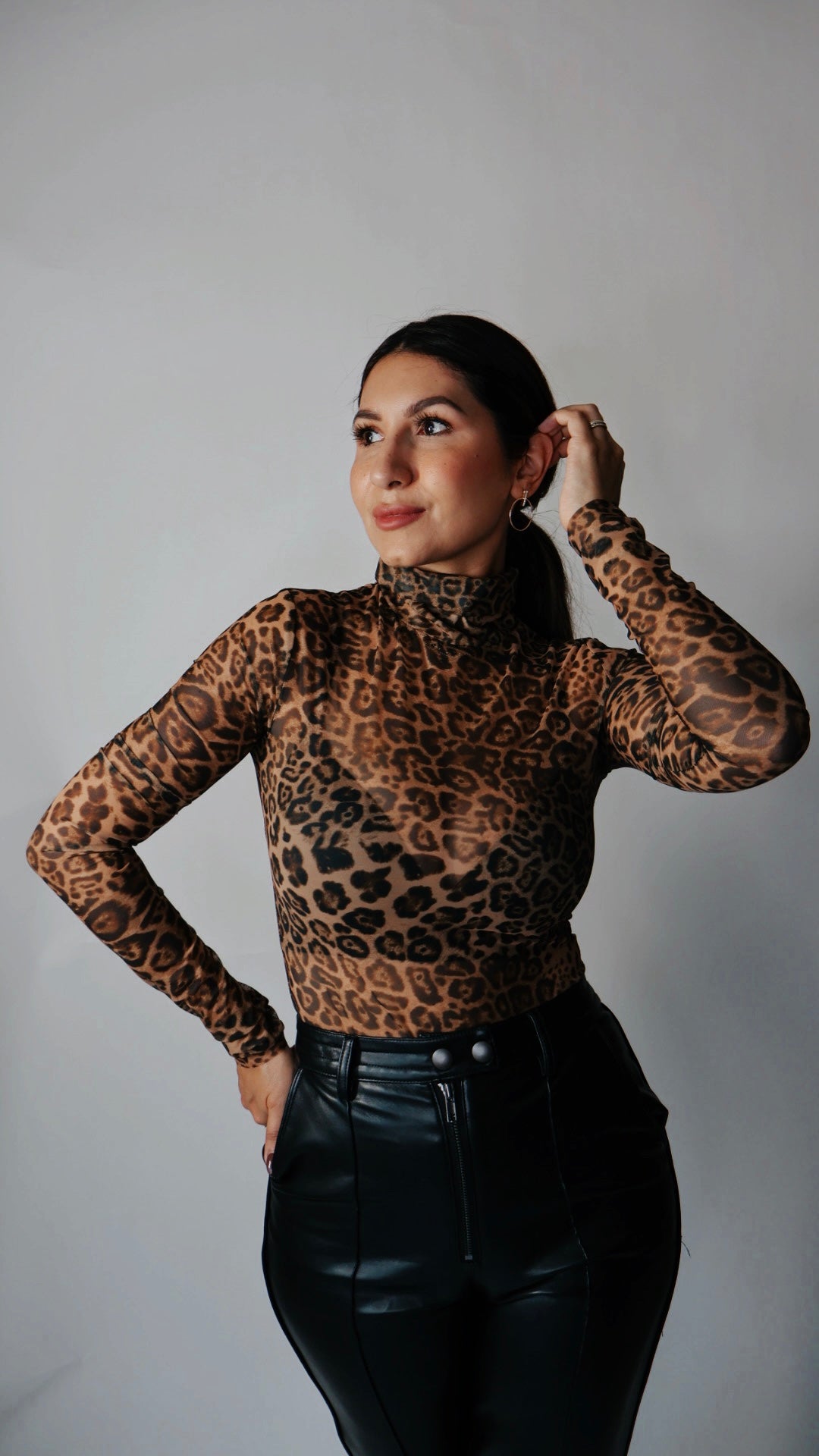 Lux Sheer Leopard Turtleneck