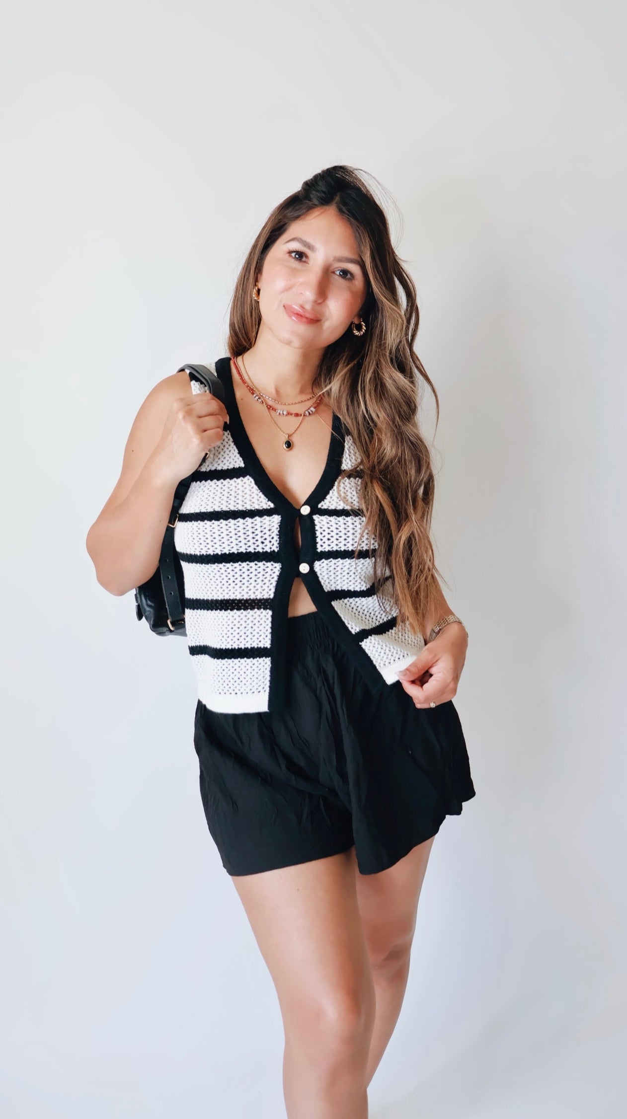 Black & White Crochet Striped Vest