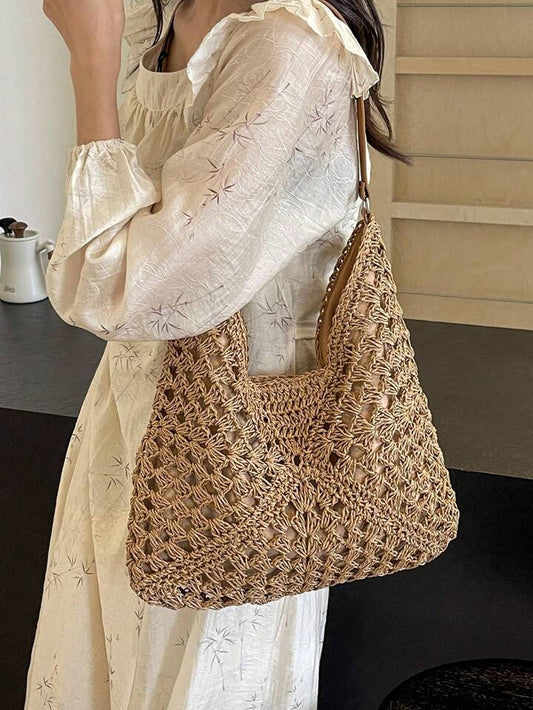 Triangular Pattern Design Straw Shoulder Bag