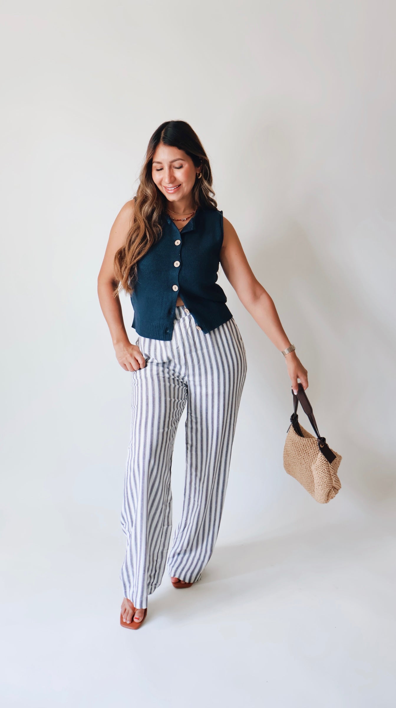 Lux Striped Navy Linen Pants