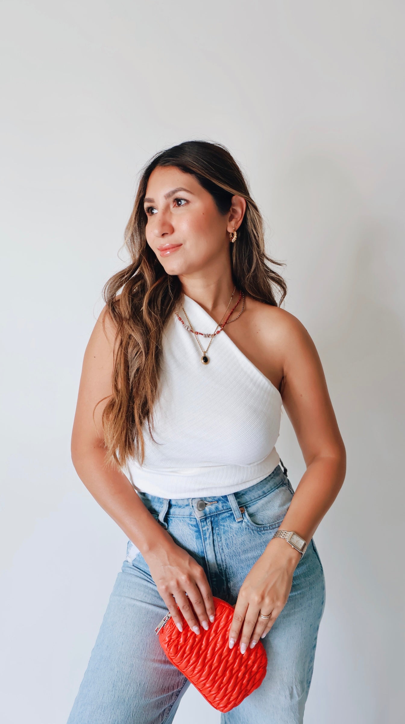 White Stretchy Asymmetric Ribbed Top