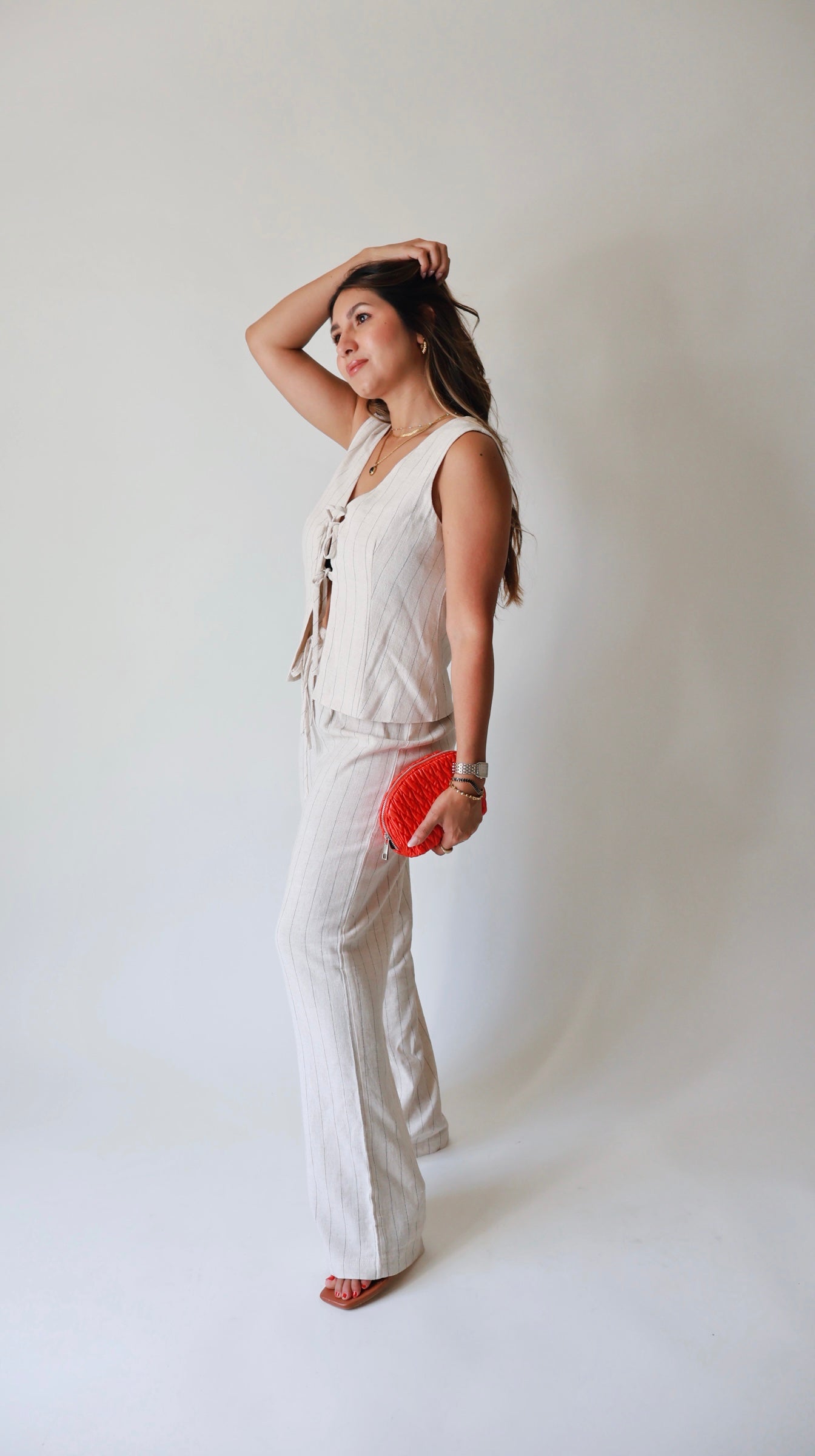 Oatmeal Pinstriped Linen Vest