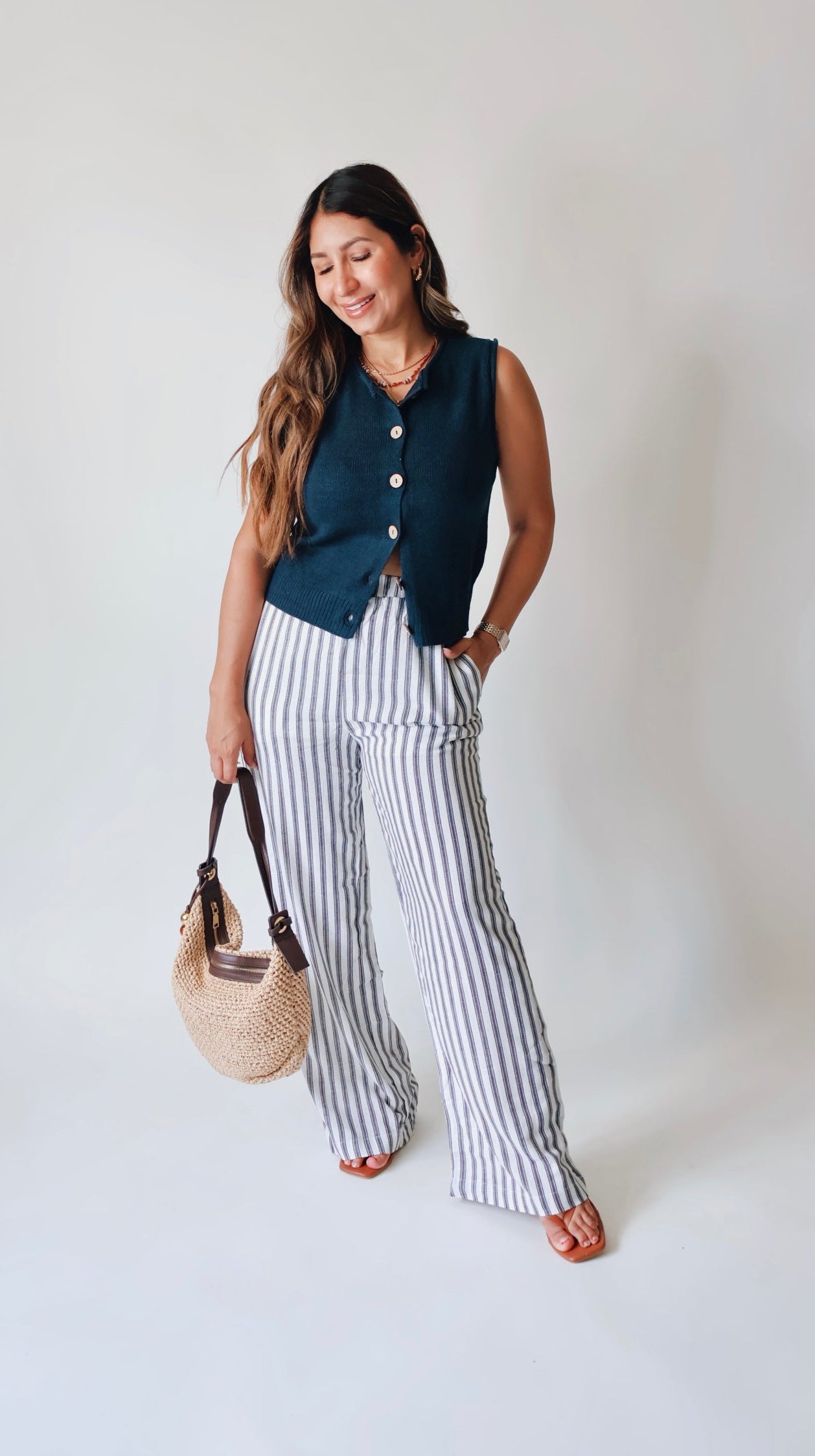 Lux Striped Navy Linen Pants