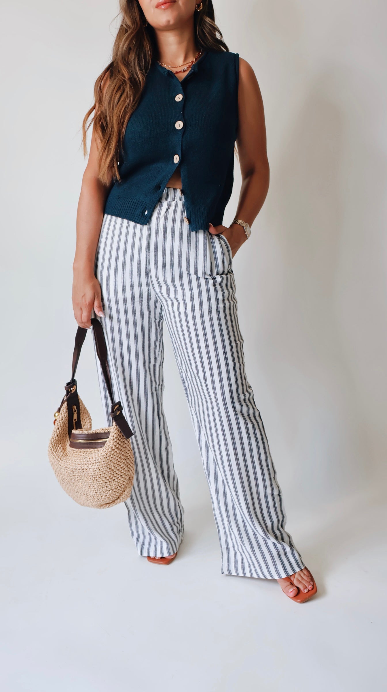Lux Striped Navy Linen Pants