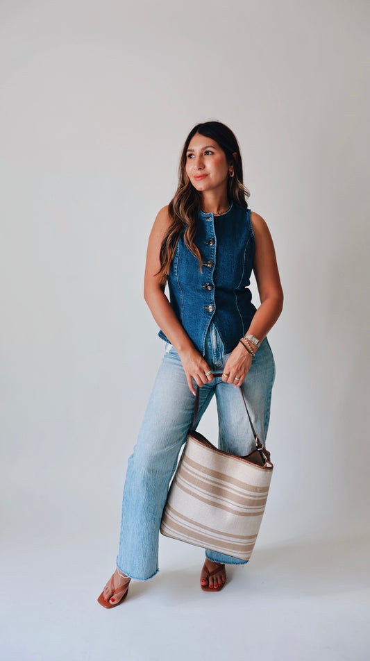 Fitted Button Down Denim Vest