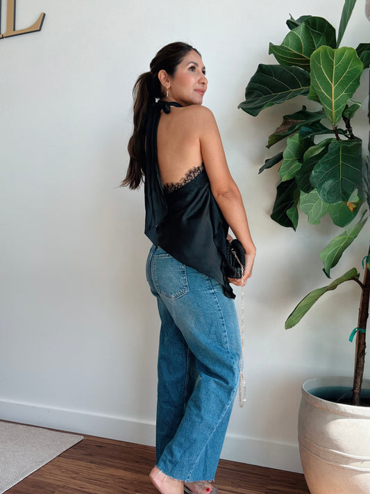 Melly Black Satin Top