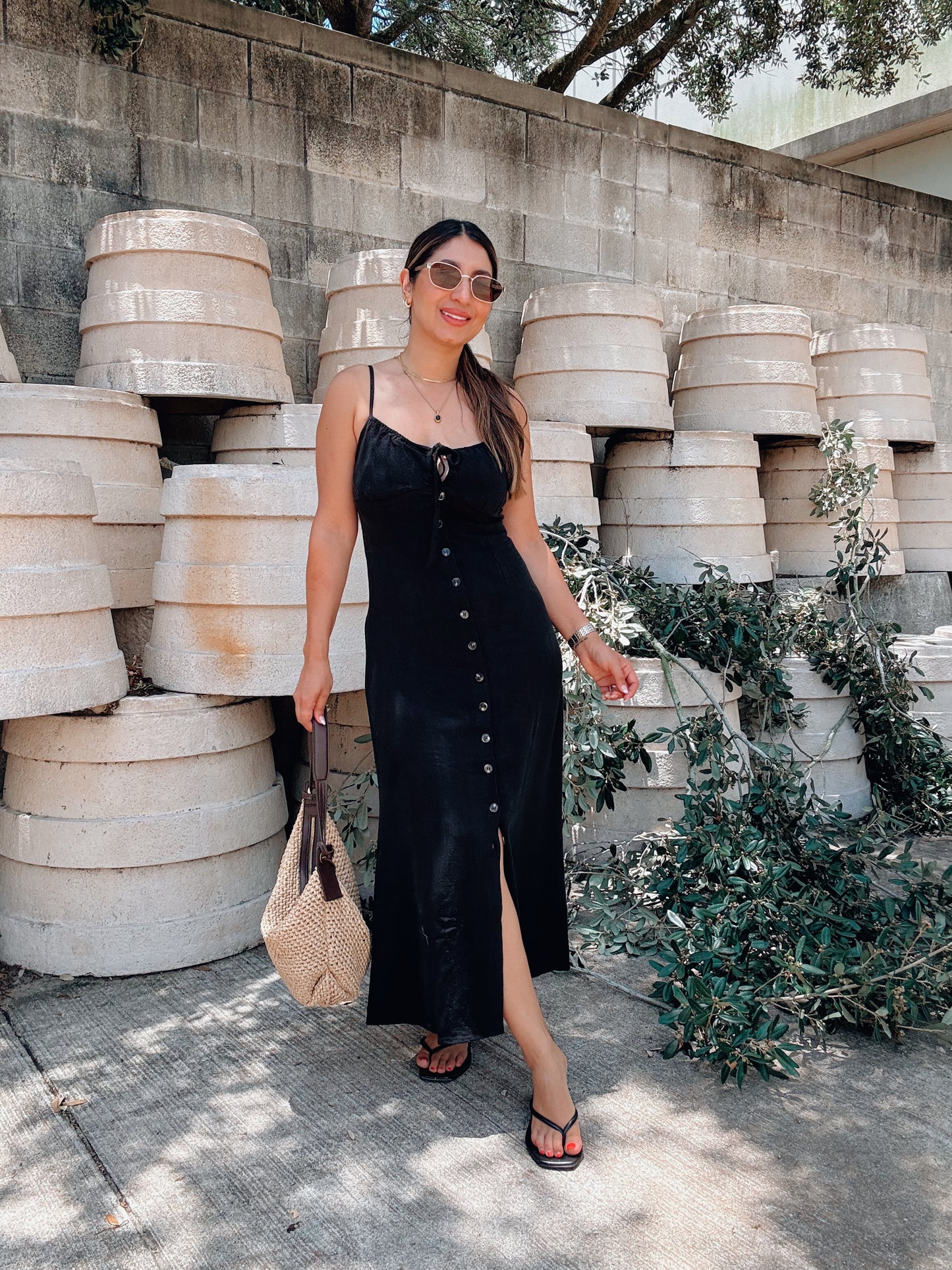 Button Black Linen Dress