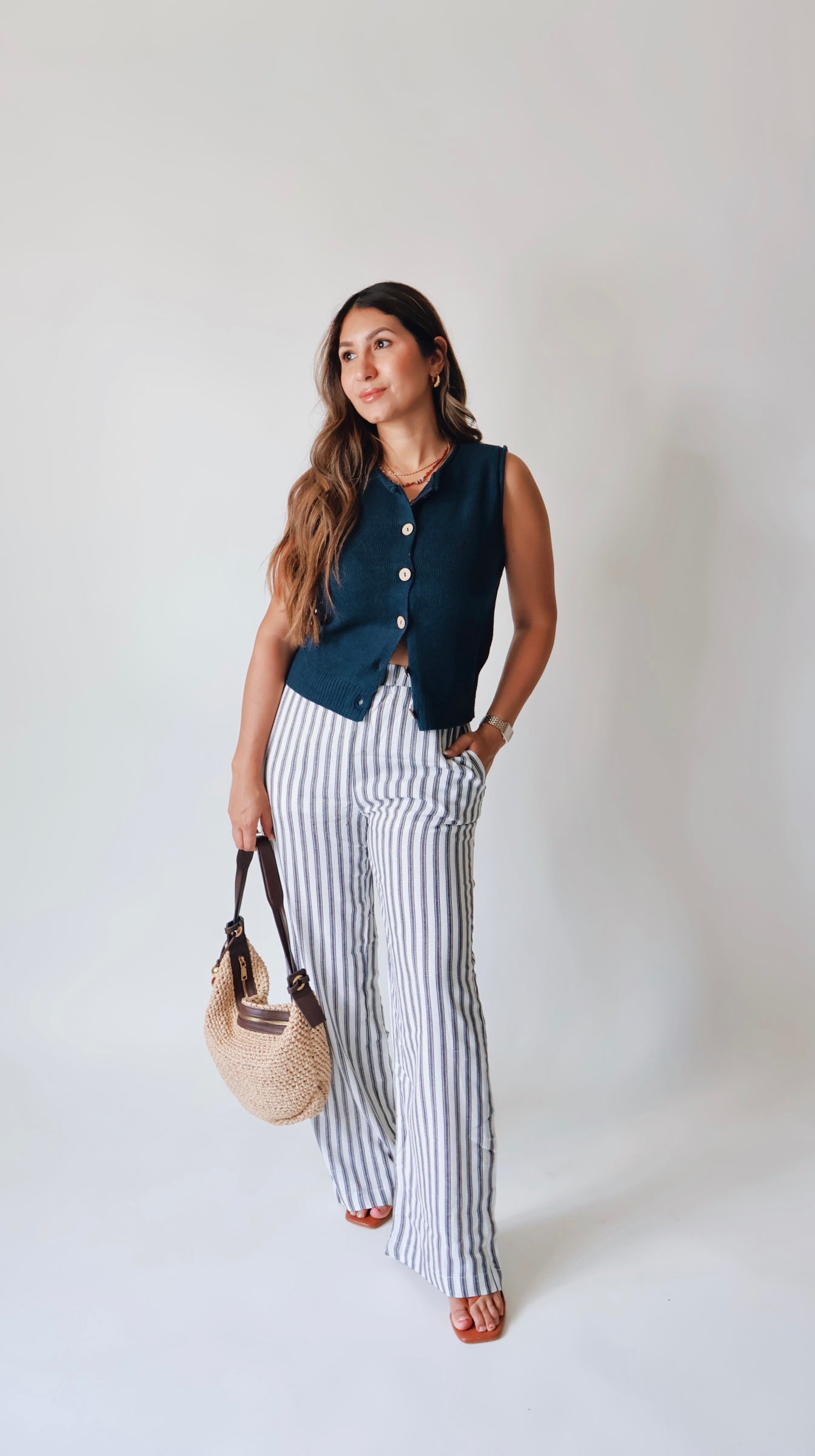 Lux Striped Navy Linen Pants