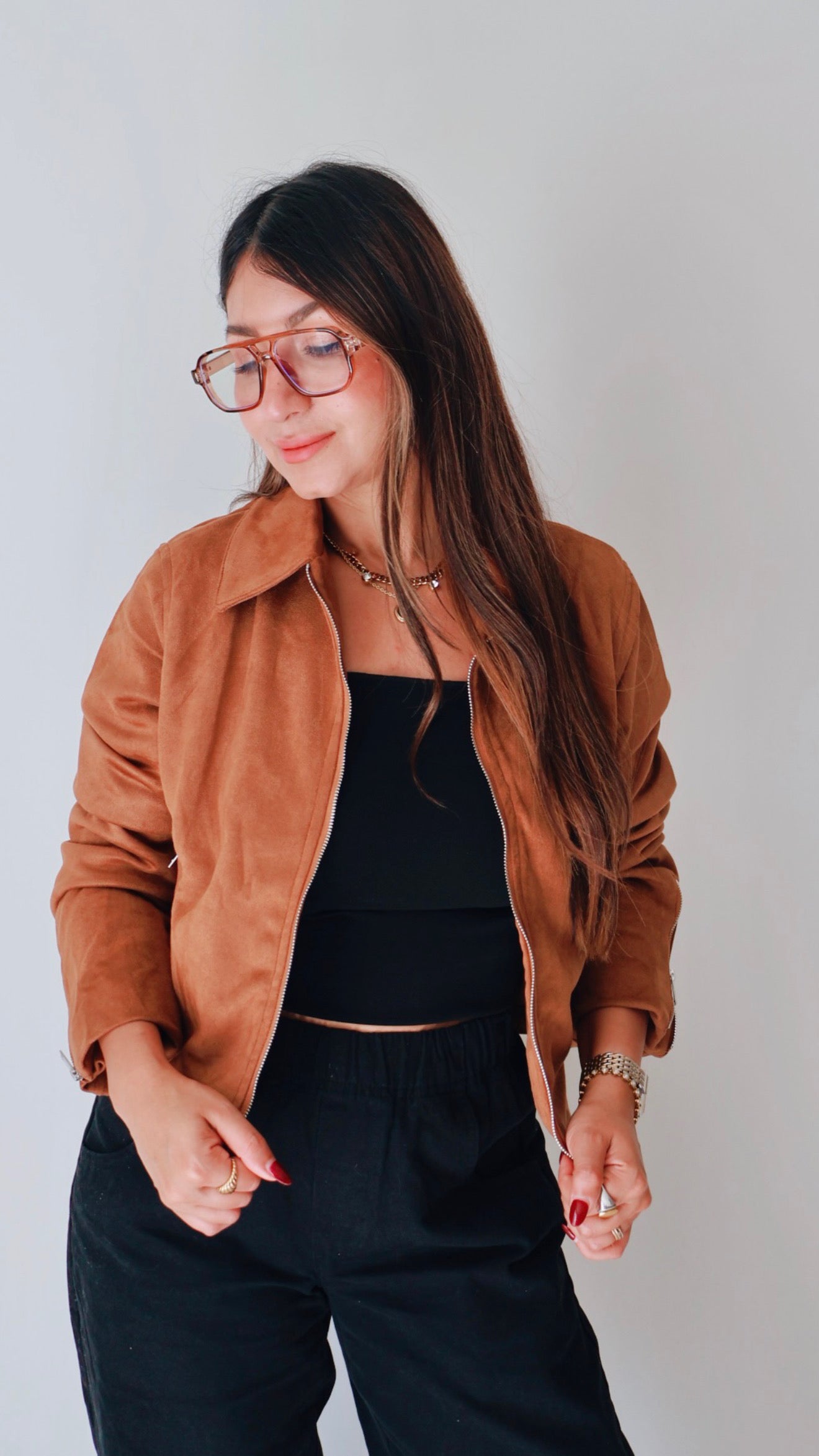 Camel Suede Zip Up Jacket