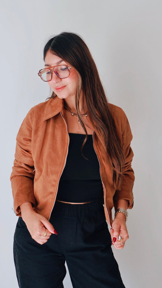Camel Suede Zip Up Jacket