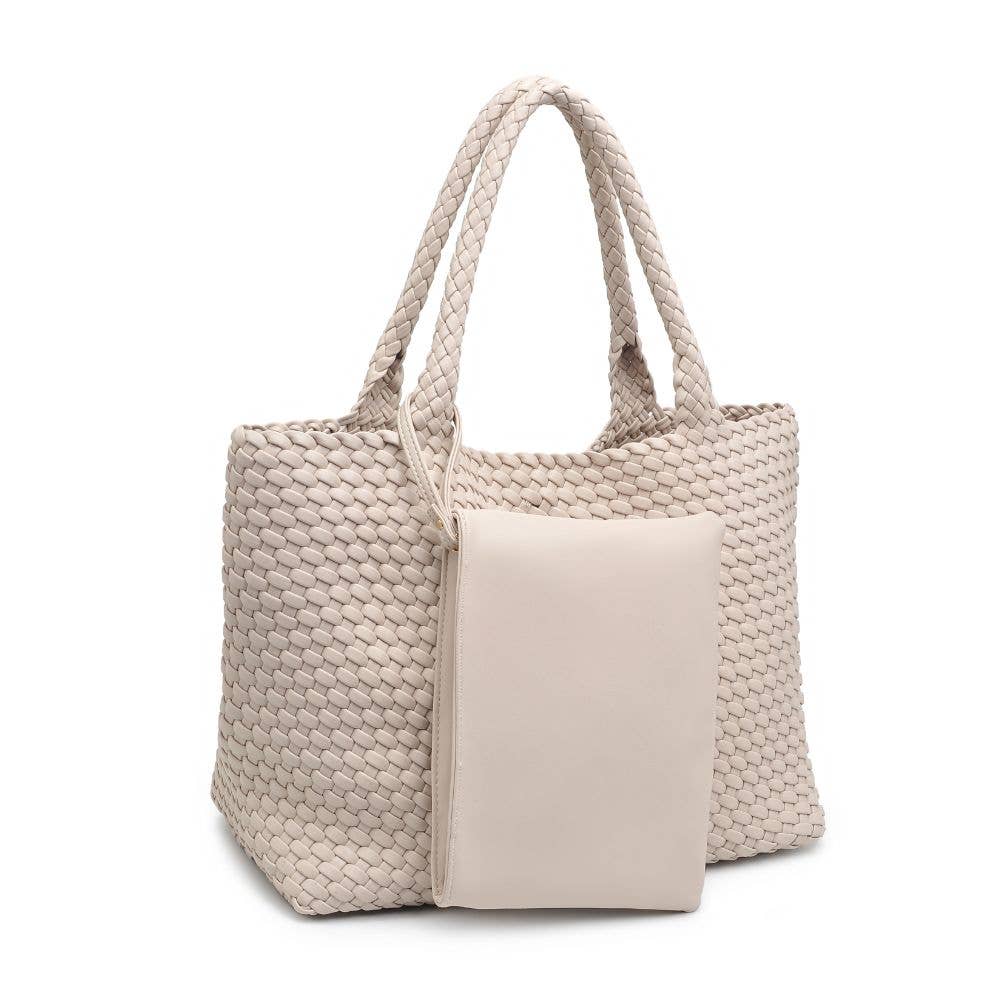 Solana Woven Vegan Leather Tote In Ivory