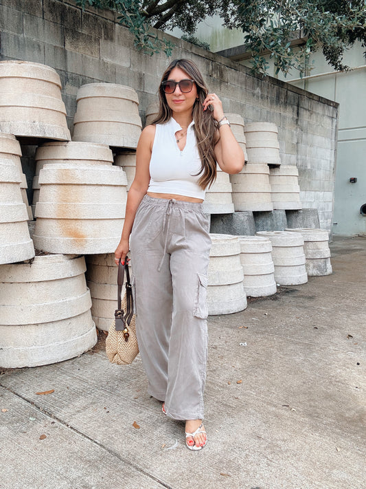 Jenni Tencel Wide Leg Cargo Pants -Grayish
