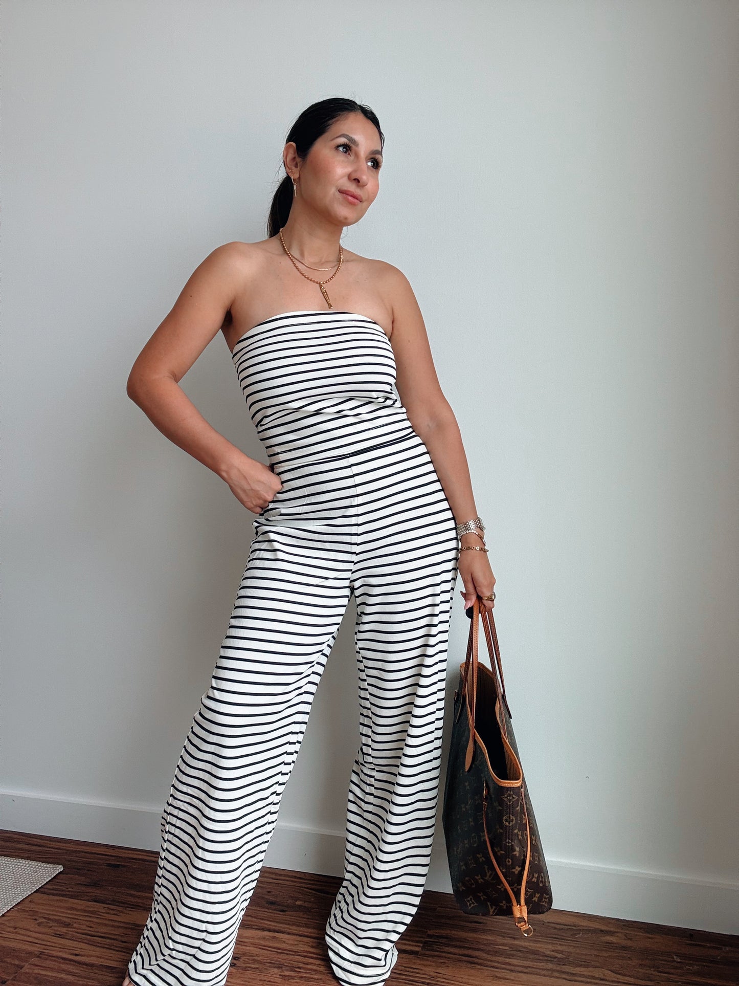 Striped Knit Tube and Wide Pants Set