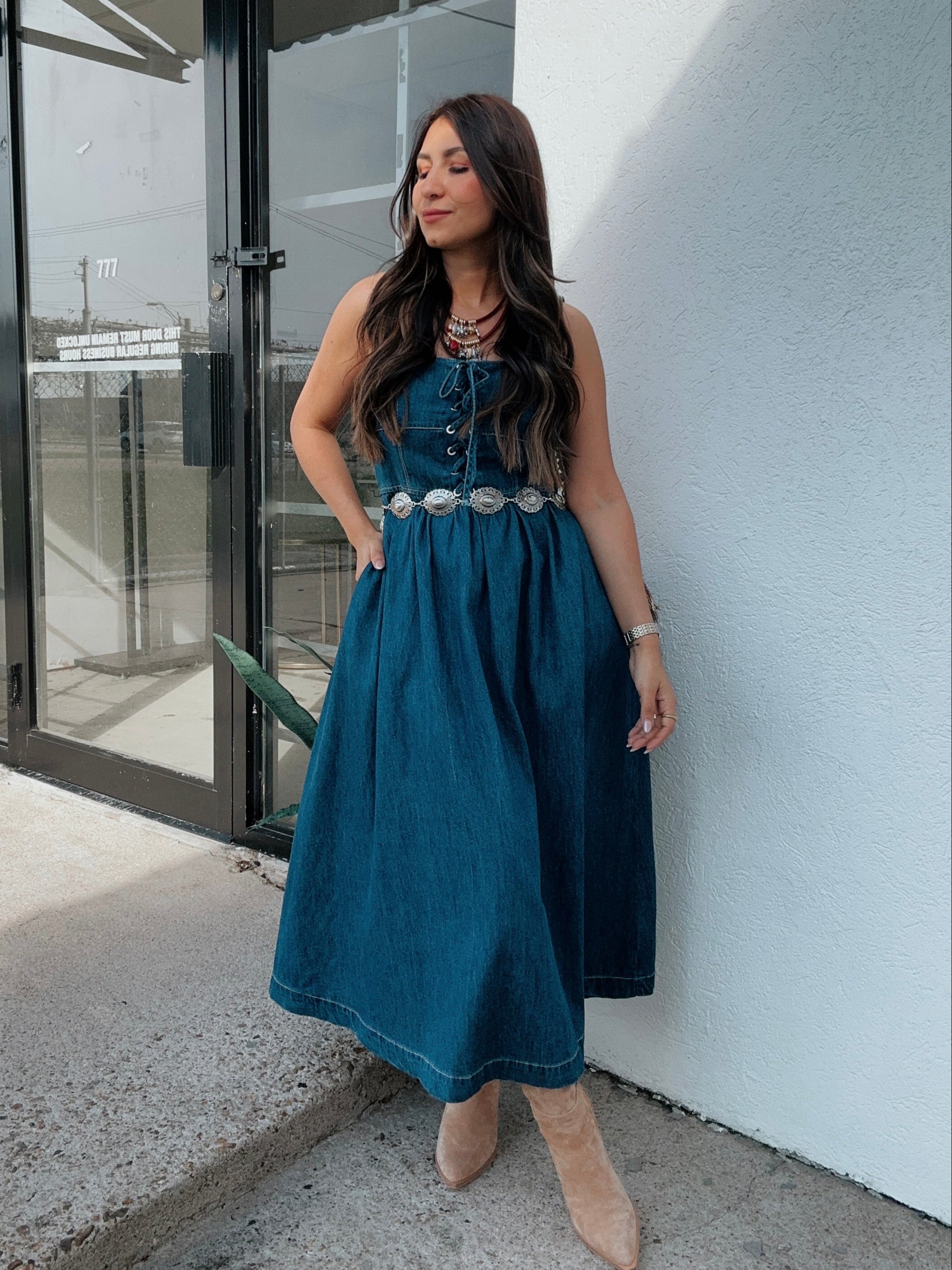 Giana Corset Denim Dress – Foxtail Boutique XO