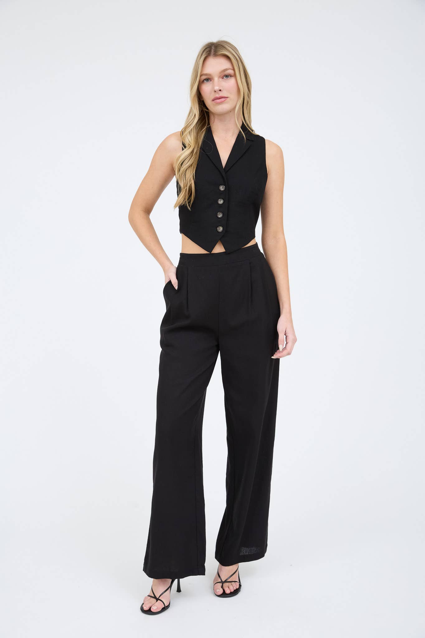 Collared Black Linen Vest
