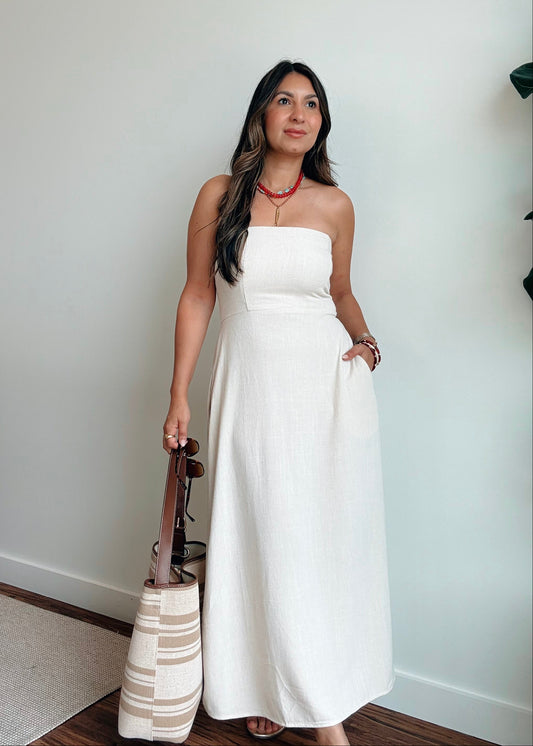 Upstate Strapless Linen Dress