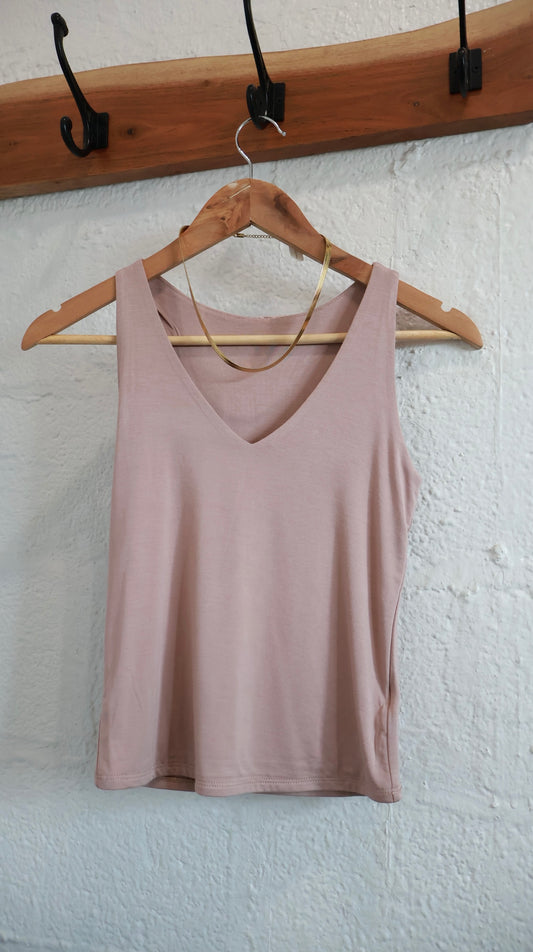 Basic Soft V-neck Taupe Tank Top