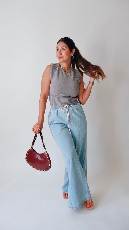 Gray Cutout Back Crop Top