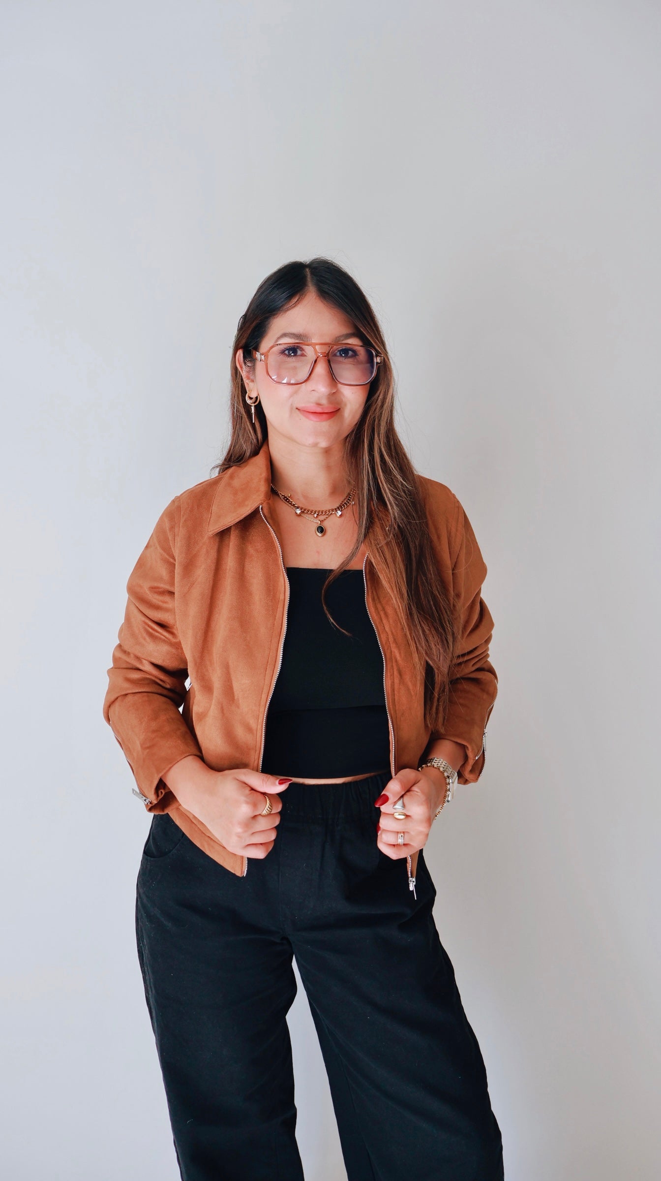 Camel Suede Zip Up Jacket