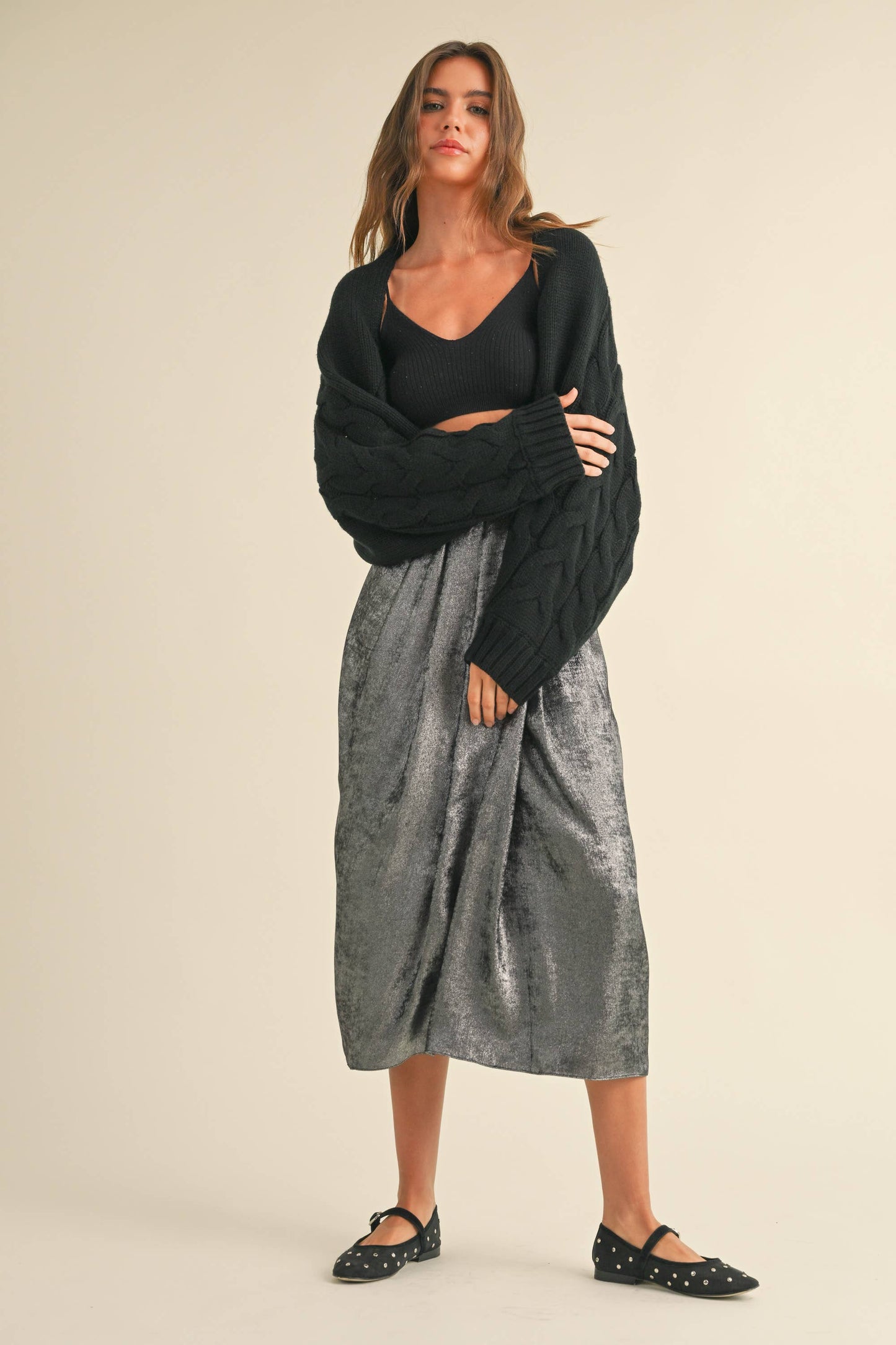 Cable Knit Cardigan - Black