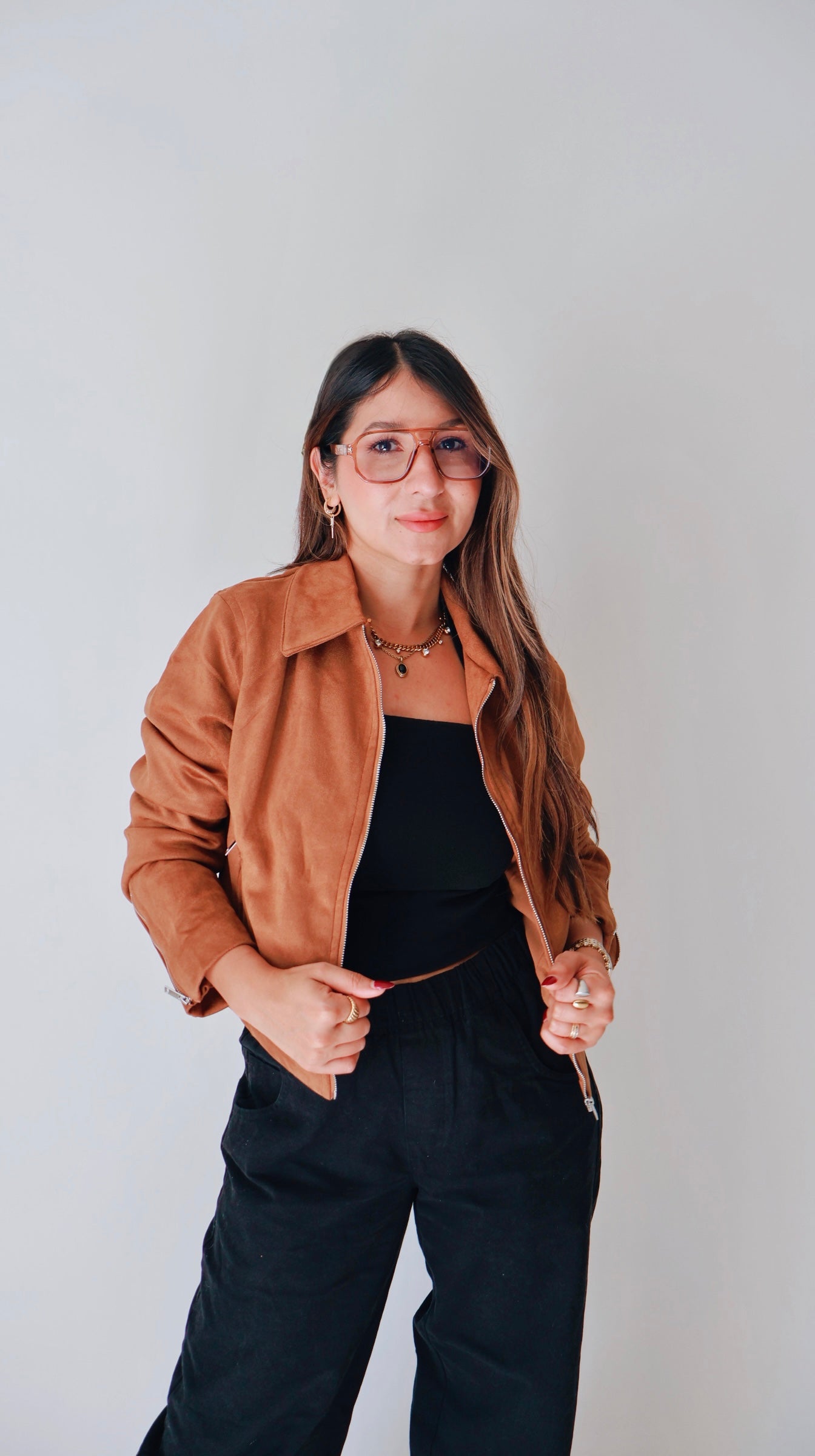 Camel Suede Zip Up Jacket