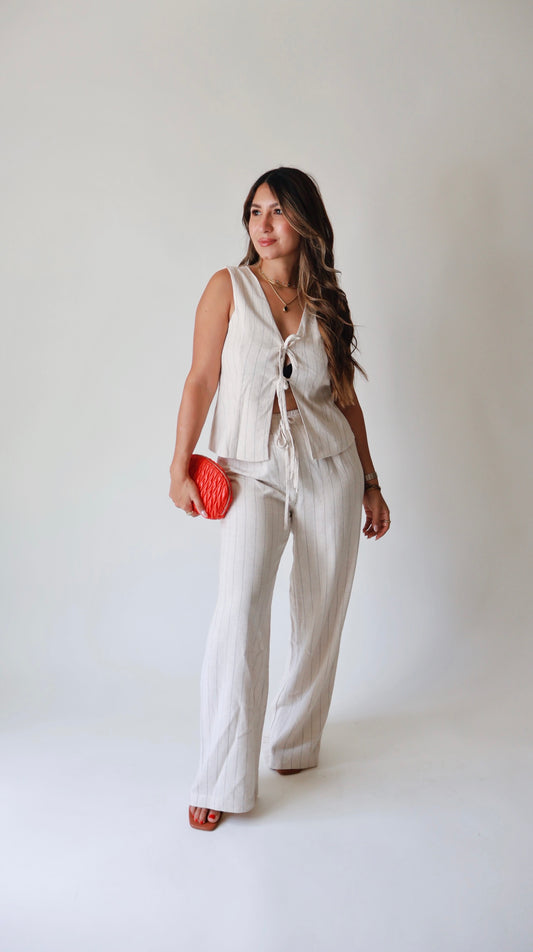 Oatmeal Pinstriped Linen Vest