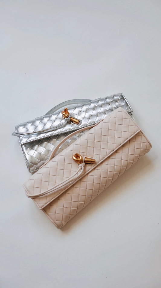 Cream Weave Leather Clutch