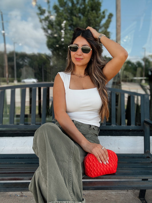 Cream Square Neck Ruched Top