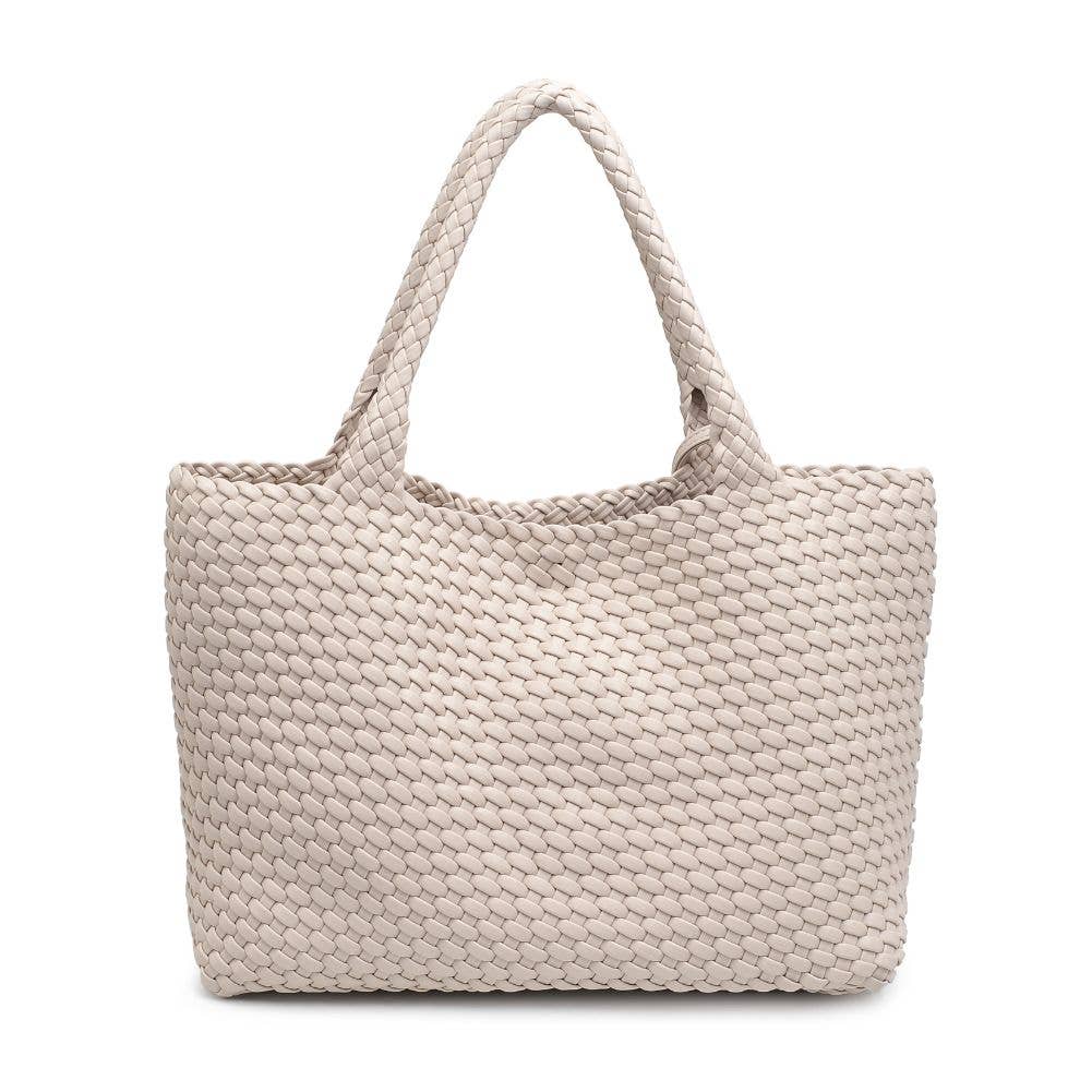 Solana Woven Vegan Leather Tote In Ivory