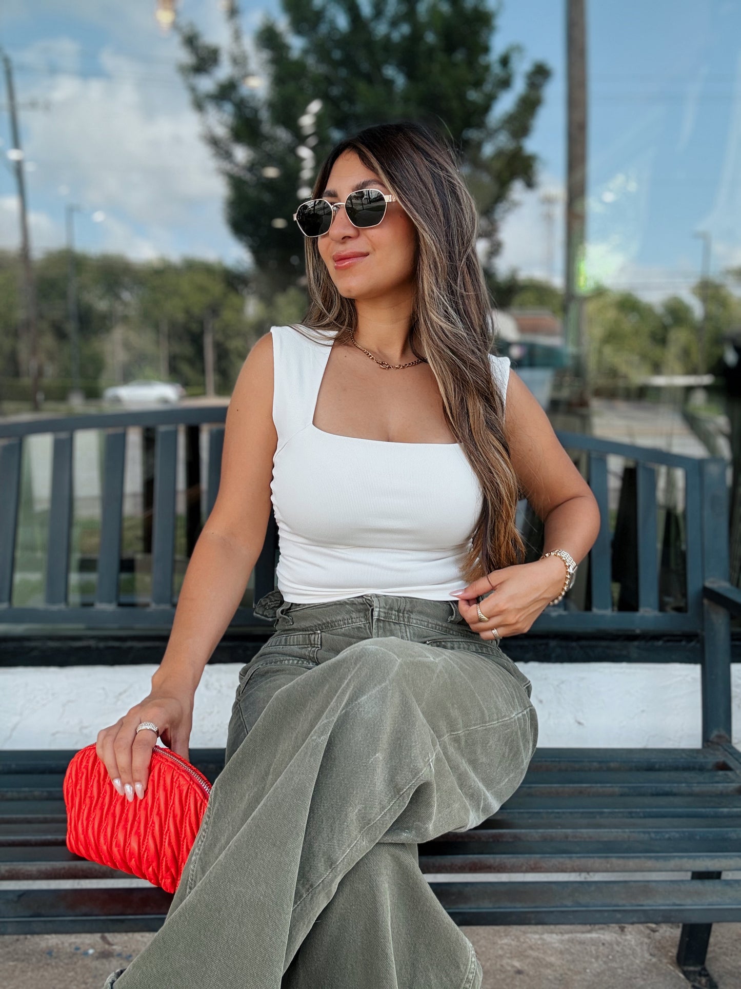 Cream Square Neck Ruched Top