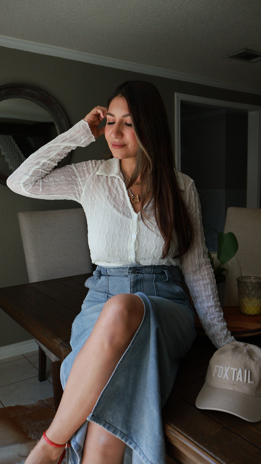 Mesh Collared Long Sleeve