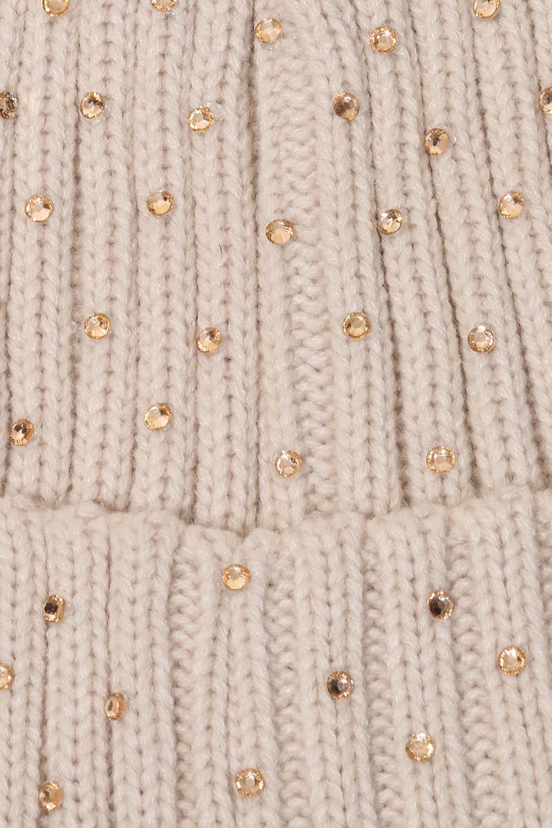 Rosy Beige Rhinestone Beanie