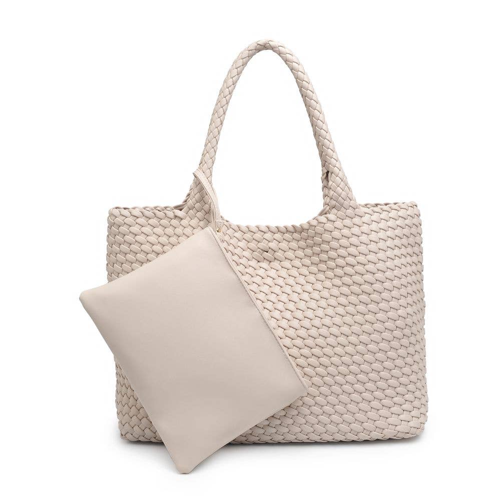 Solana Woven Vegan Leather Tote In Ivory