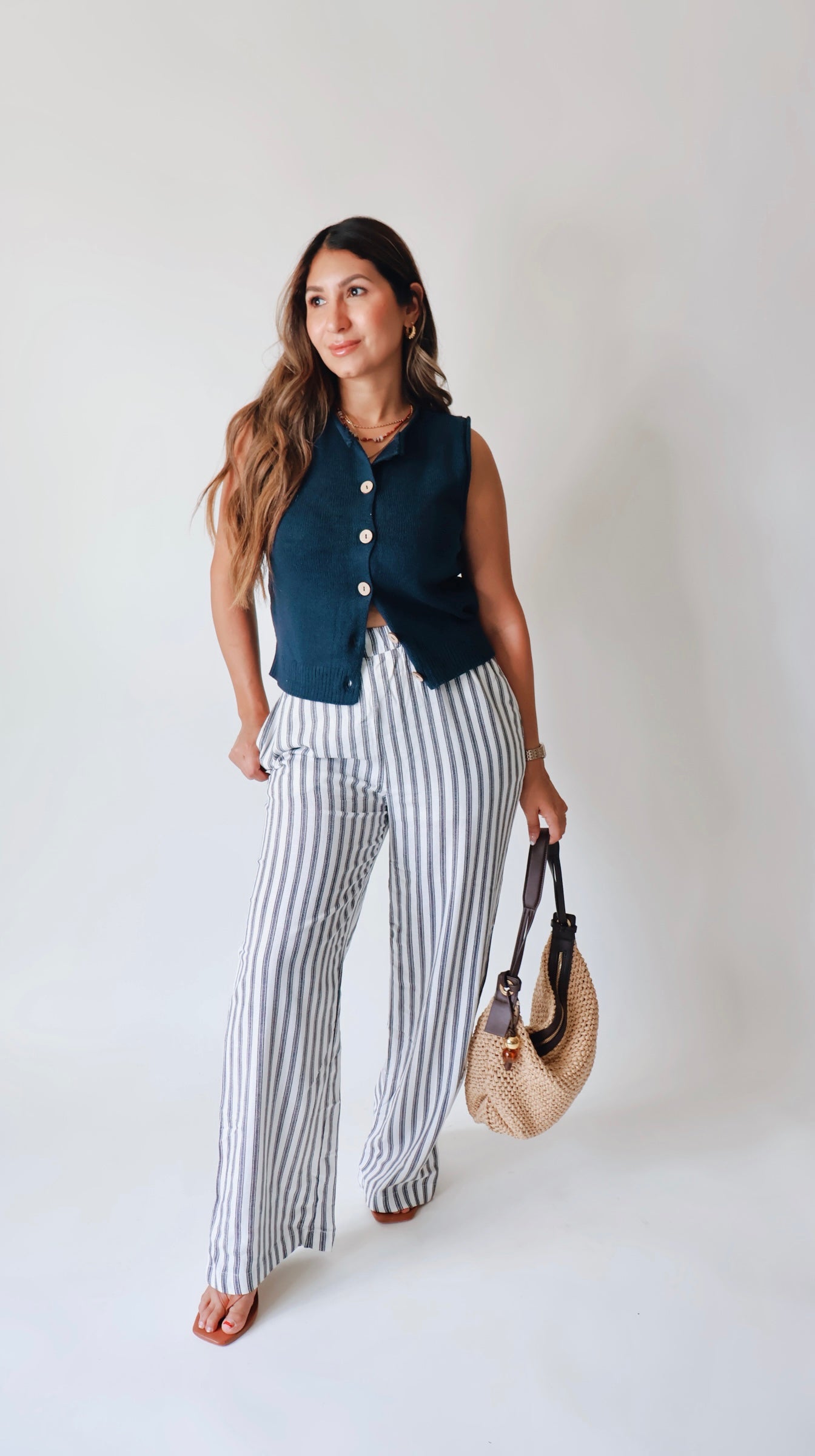 Lux Striped Navy Linen Pants