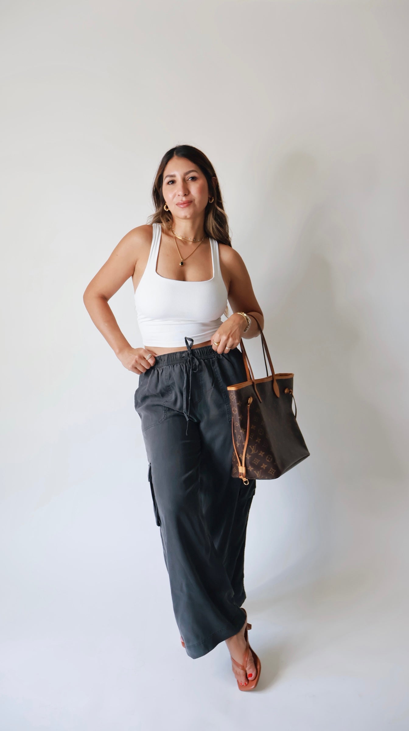 Charcoal Tencel Wide Leg Cargo Pants