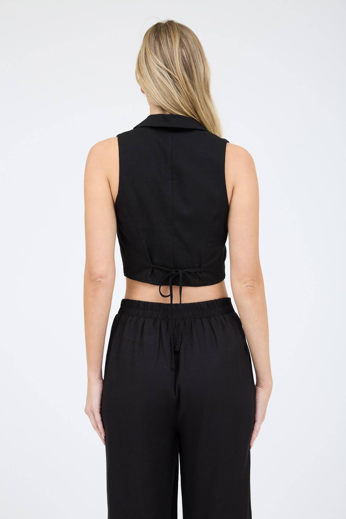 Collared Black Linen Vest