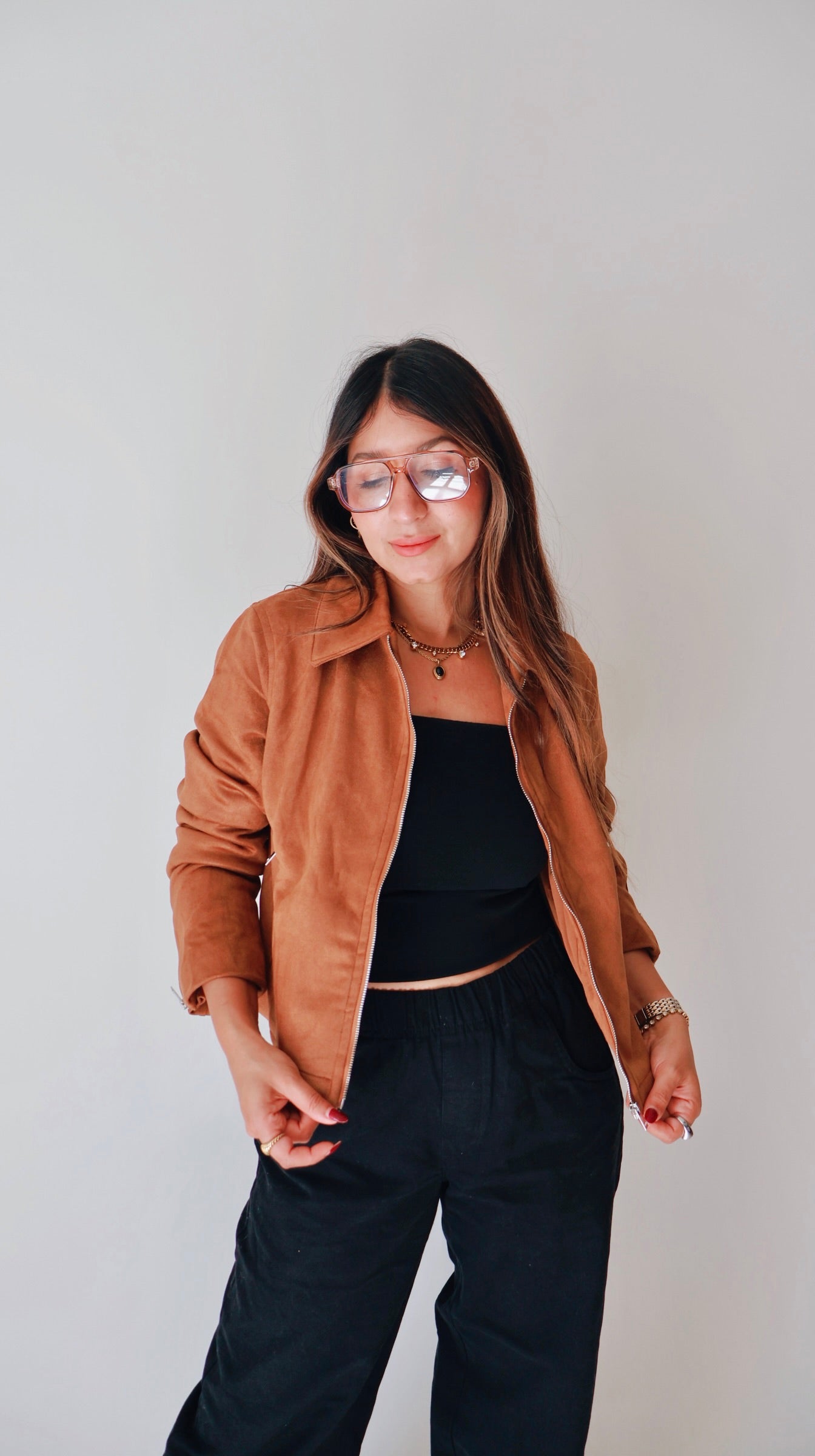 Camel Suede Zip Up Jacket