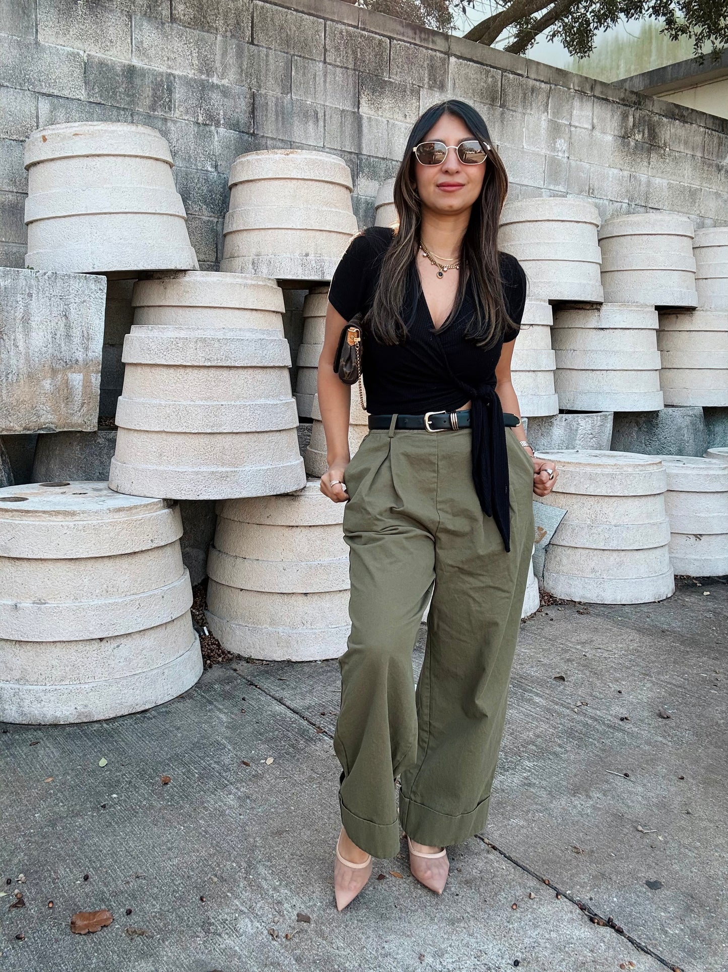 Wide Twill Olive Slacks