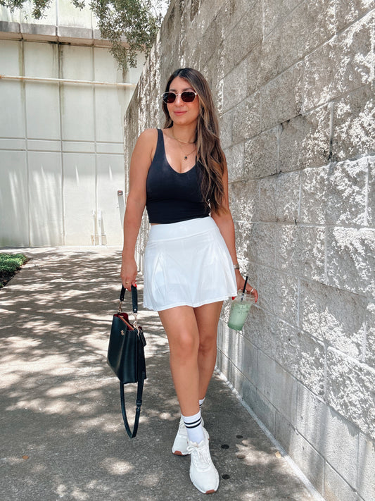 Two Pleat White Tennis Skort