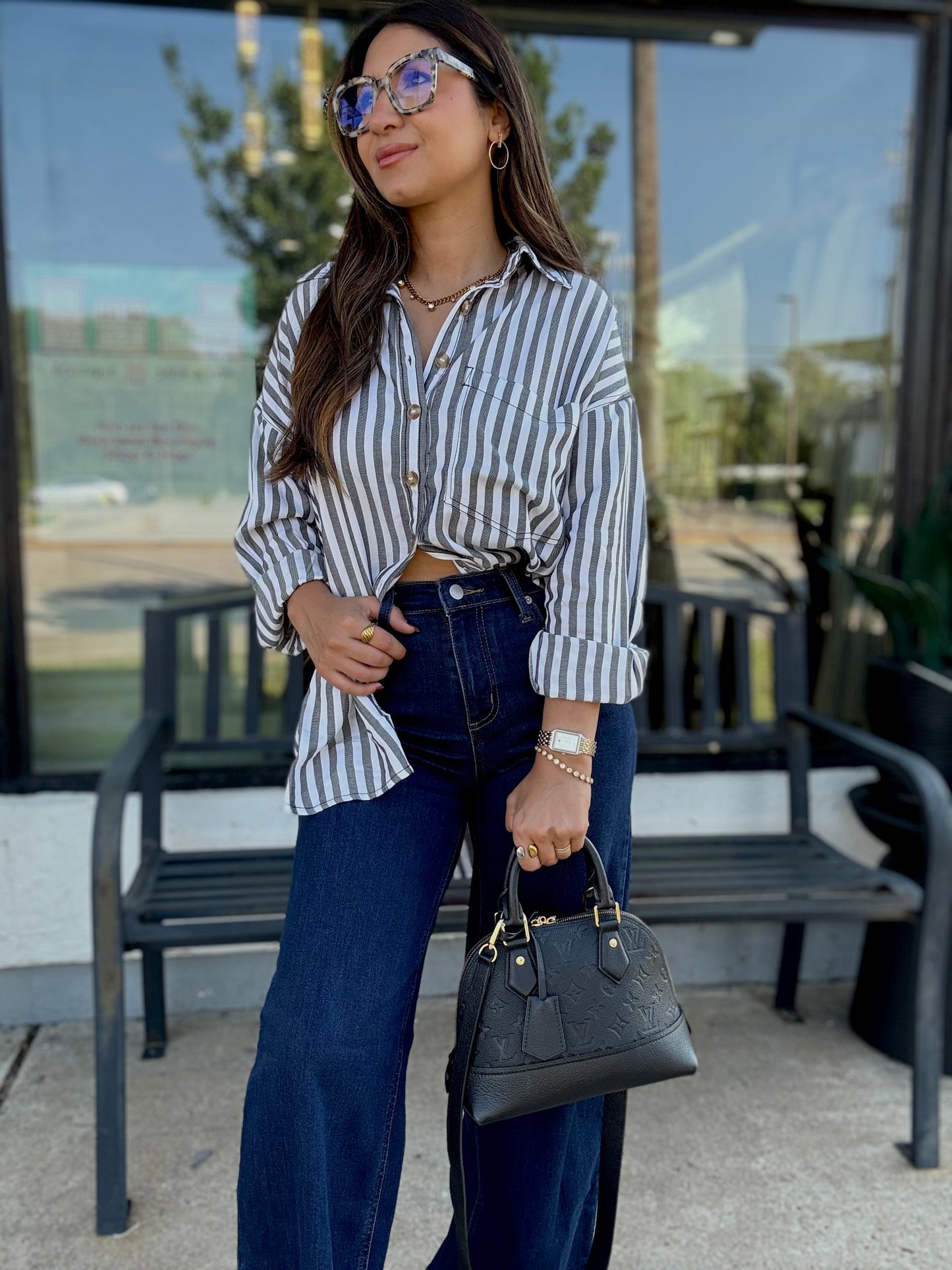 Relaxed Black Striped Button-down
