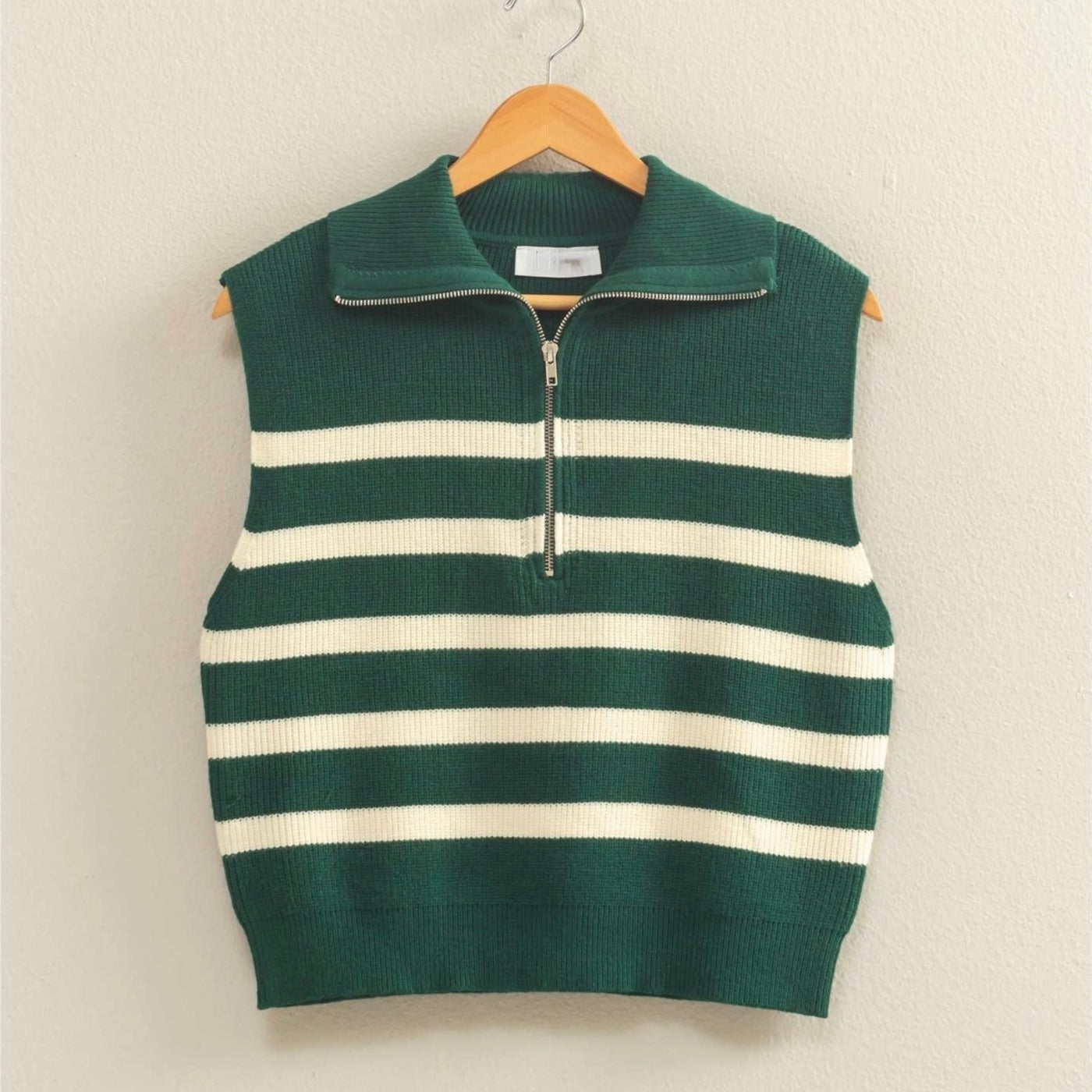 Striped Knit Half Zip Sweater Vest