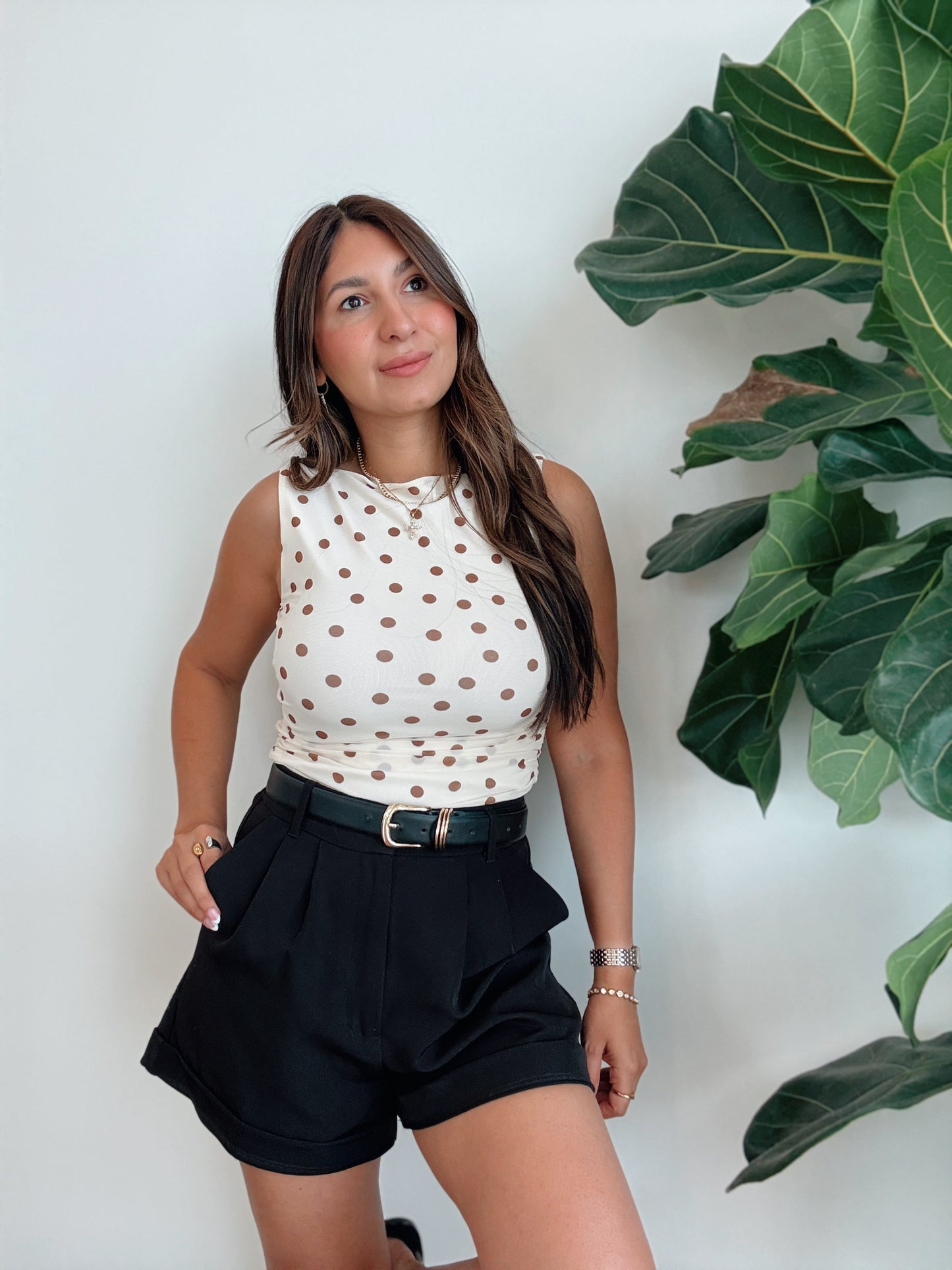 Cream Mesh Dot Top