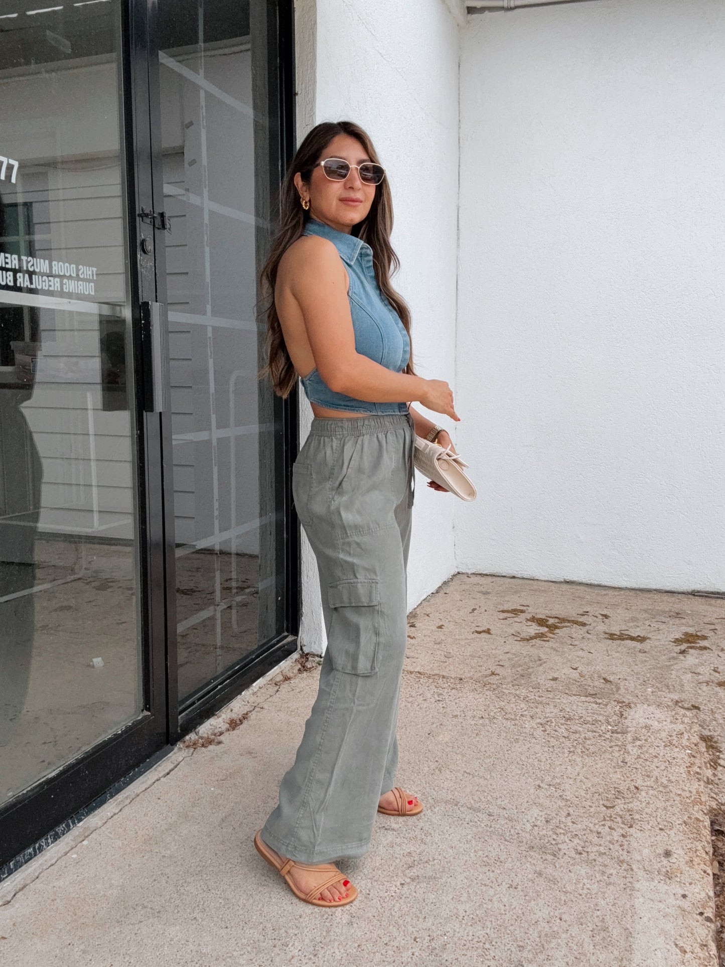 Diana Tencel Wide Leg Cargo Pants - Olive Gren