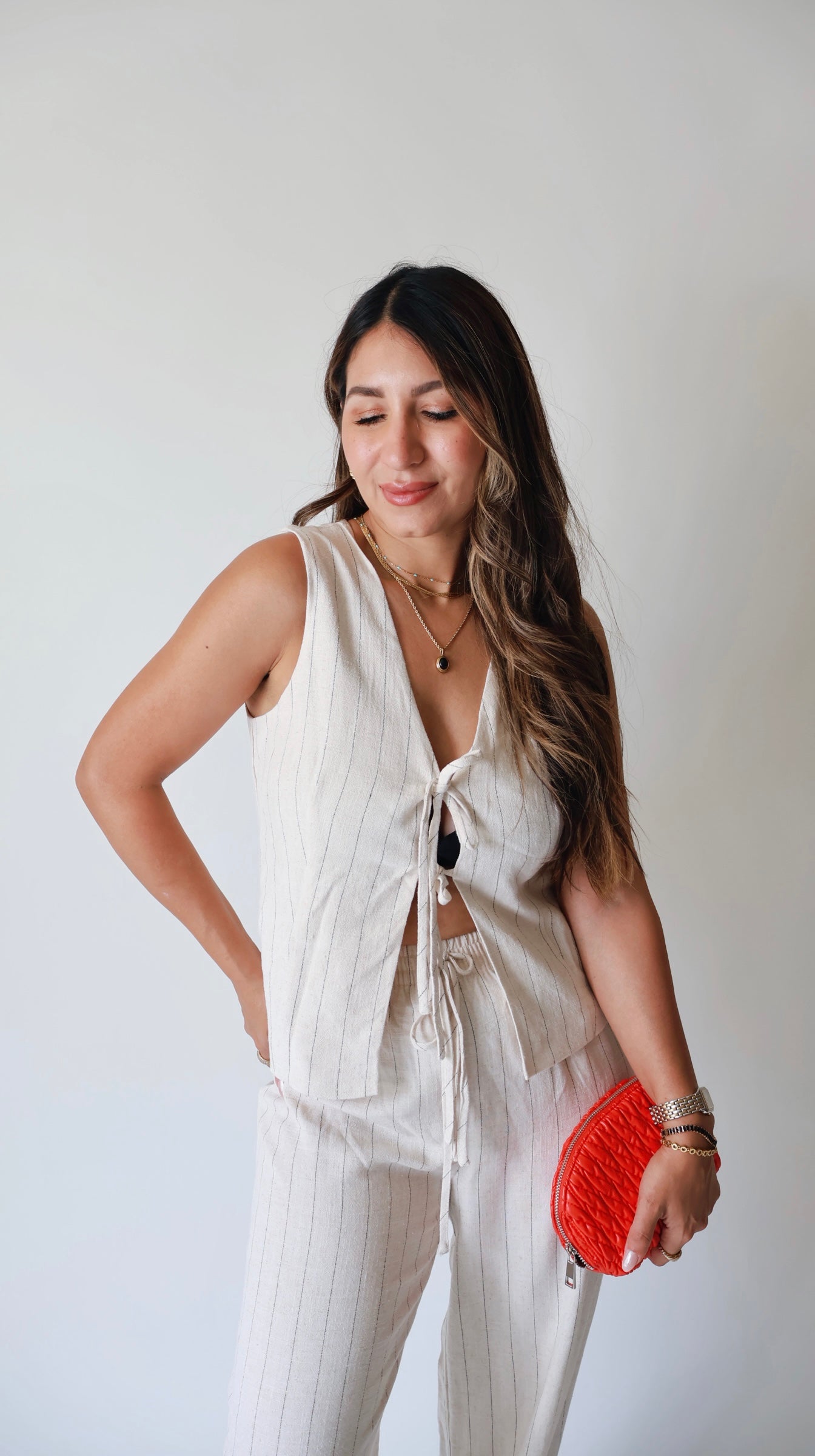 Oatmeal Pinstriped Linen Vest