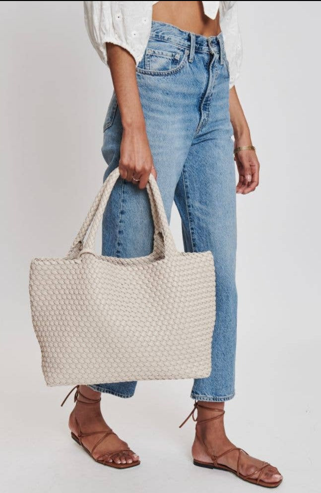 Solana Woven Vegan Leather Tote In Ivory