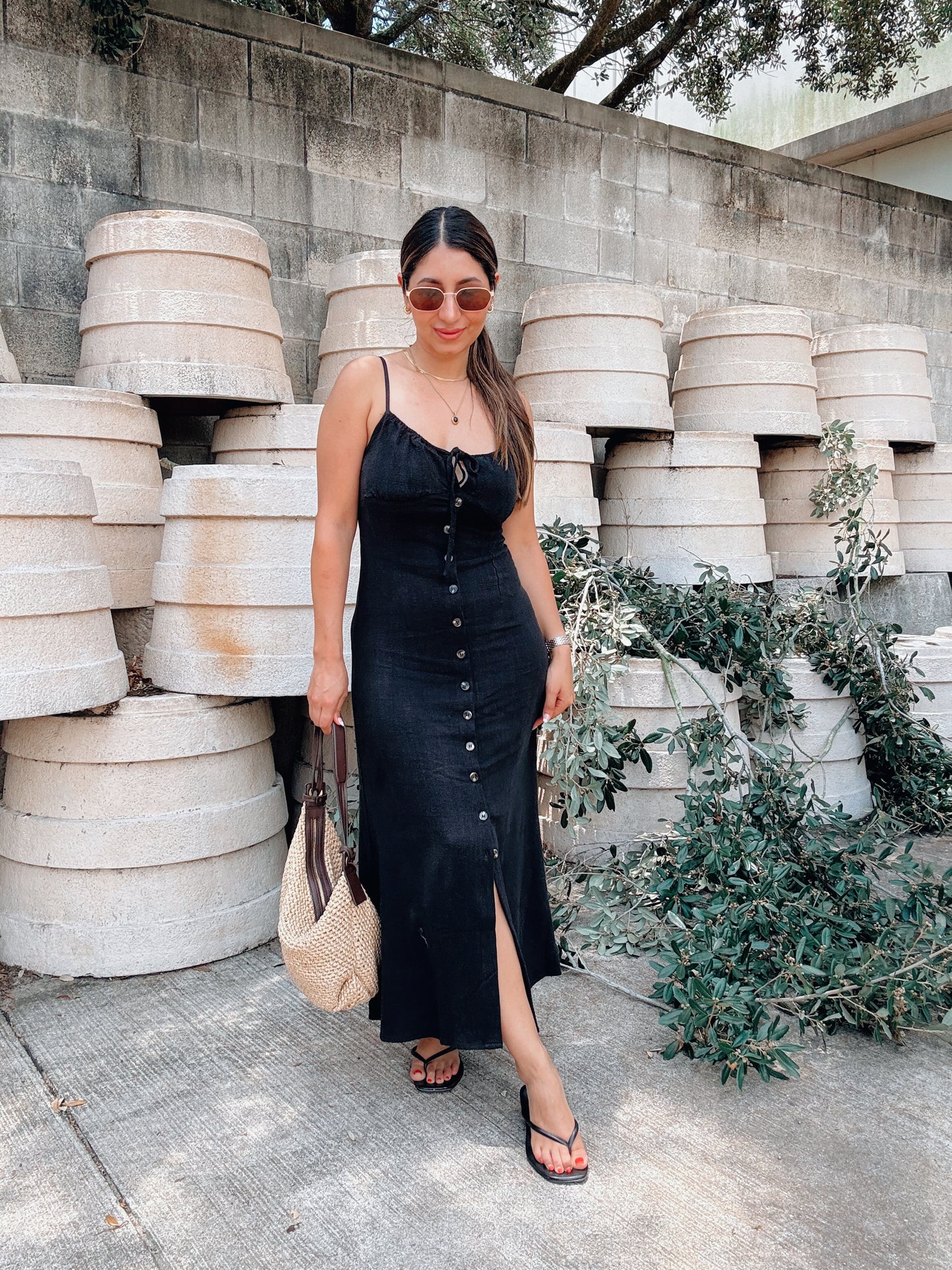 Button Black Linen Dress