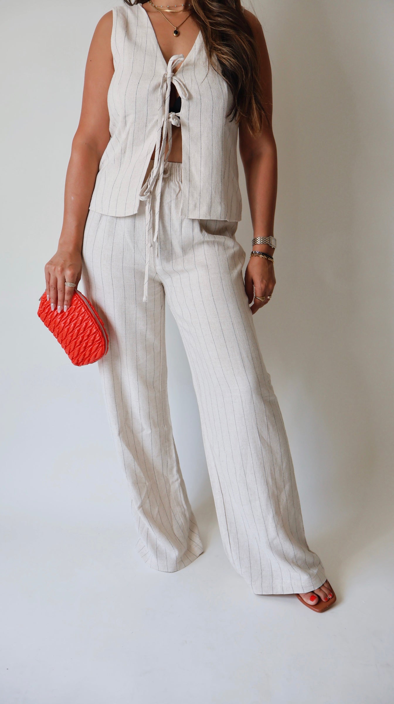 Oatmeal Pinstriped Linen Pants