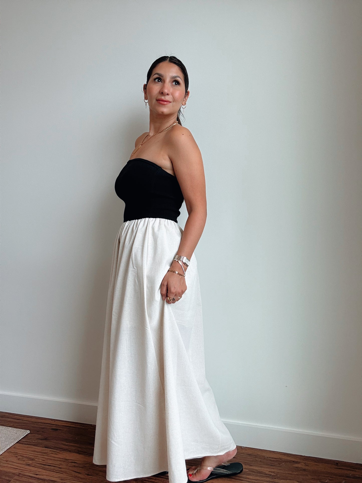 Strapless Mixed Linen Dress