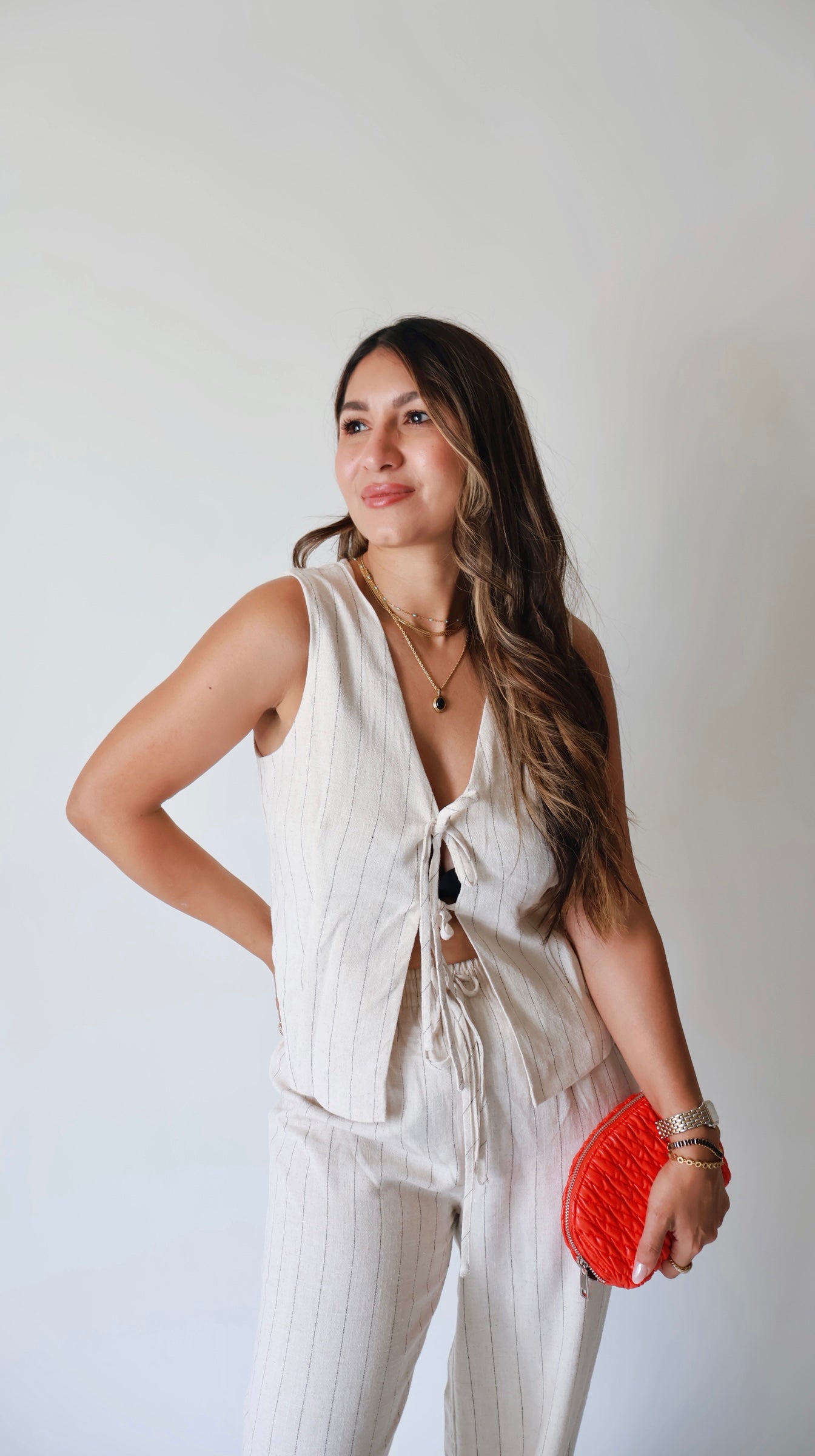 Oatmeal Pinstriped Linen Vest