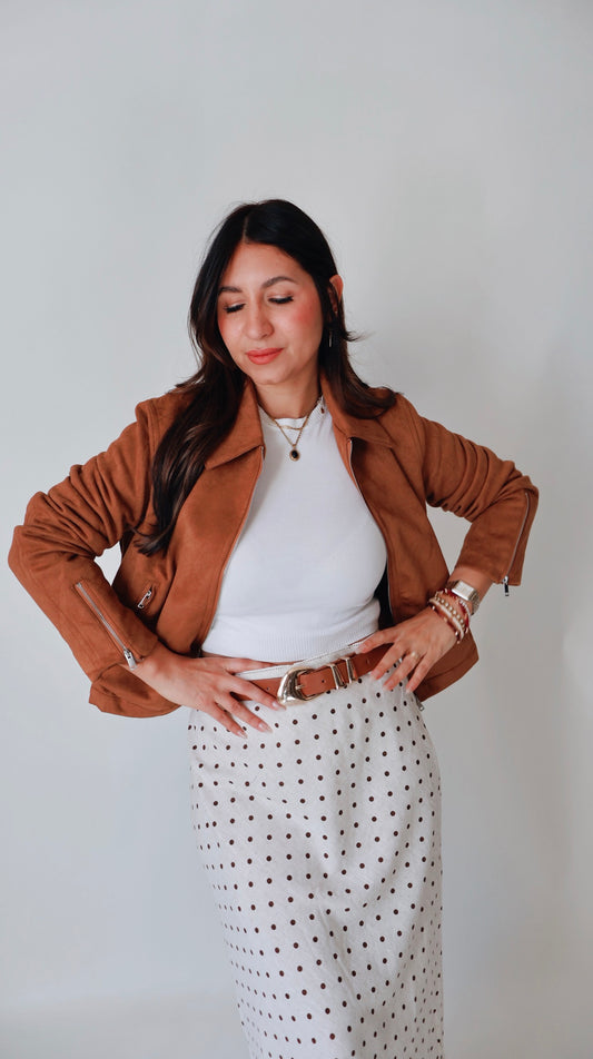 Camel Suede Zip Up Jacket